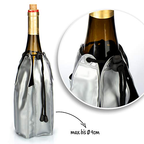 COM-FOUR® 2x Enfriador de botellas para el camino - funda de enfriador de vino espumoso con cordón - enfriador de vino (02 piezas - 22 x 9 cm - cinta)