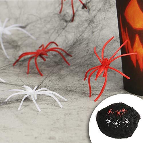 com-four® 32 piezas Juego de deco de Halloween con tela de araña, arañas, tazas, platos, servilletas y manteles para Halloween, carnaval y fiestas temáticas (032 piezas - set de Halloween)