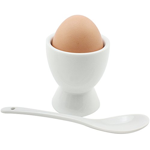 com-four® 8 piezas Juego de tazas de huevo de porcelana - tazas y cucharas de huevo en blanco (08 piezas)