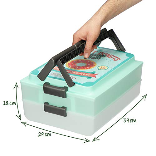 COM-FOUR® Contenedor de fiesta en diseño retro - Caja de transporte con 2 niveles e inserto de elevación - Contenedor para pasteles y caja de comida (01 pieza - DULCE V2)