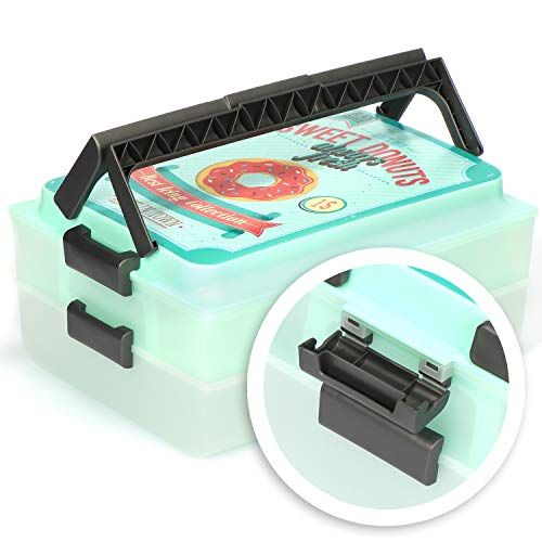 COM-FOUR® Contenedor de fiesta en diseño retro - Caja de transporte con 2 niveles e inserto de elevación - Contenedor para pasteles y caja de comida (01 pieza - DULCE V2)