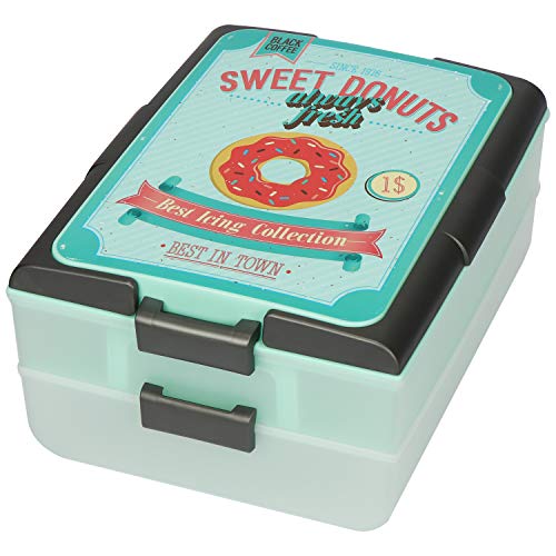 COM-FOUR® Contenedor de fiesta en diseño retro - Caja de transporte con 2 niveles e inserto de elevación - Contenedor para pasteles y caja de comida (01 pieza - DULCE V2)