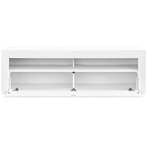 Comifort AP84B – Mueble TV Salón Moderno Mesa Televisión, Colores: Blanco, Blanco/Roble, Roble, Medidas: 160x35x50 Cm (Blanco)