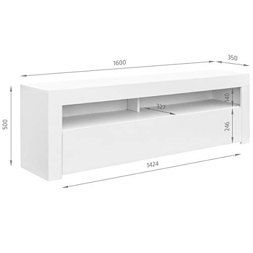 Comifort AP84B – Mueble TV Salón Moderno Mesa Televisión, Colores: Blanco, Blanco/Roble, Roble, Medidas: 160x35x50 Cm (Blanco)