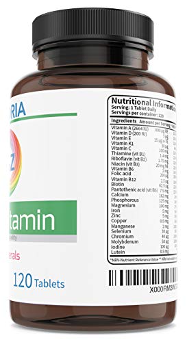 Complejo Multivitamínico con Minerales y Hierro - Fortalece el sistema inmunológico, el corazón y el cerebro - Alivia el cansancio y la fatiga - Aumenta el bienestar y la energía (120 veg comprimidos)