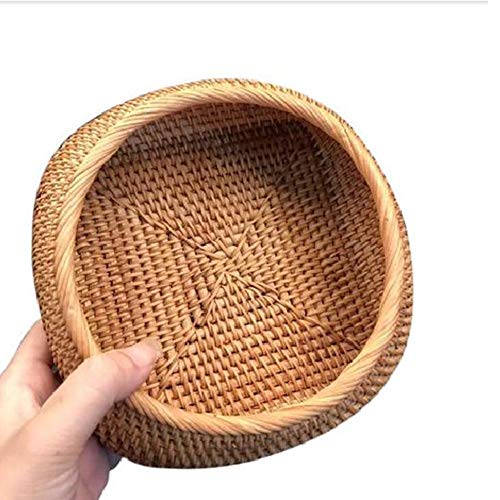 Concey Cesta de Almacenamiento Tejida Hecha a Mano, cestas de Pan de Mimbre Natural, Cesta Redonda Duradera para Tartas de Frutas y Dulces para Cocina, Almacenamiento en el hogar/pequeña