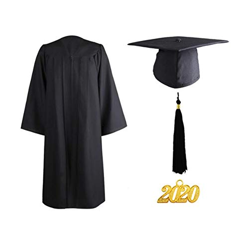 Conjunto de borla de toga de graduación mate 2020, gorra de graduación unisex mate con borla 2020 para estudiantes de secundaria y soltero, negro