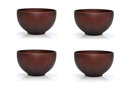 Conjunto de cuatro: Cuencos tradicional comida japonesa hecha de madera, 12 cm (negro)