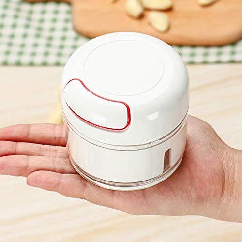 Contiup Picadora manual de ajo Mini picadora y trituradora manual de alimentos Trituradora de ajo Picadora de jengibre Cortador de mano fácil Cortador Verduras, frutas, nueces. 170ml, color blanco