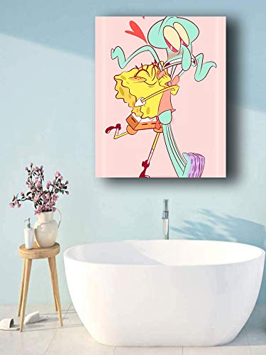 Coobal Bob Esponja y Calamar Tentáculos Abstractos Arte Pintura Cuadro Cuadro Arte Arte para Dormitorio Baño Decoración del Hogar 45,7 x 61 cm