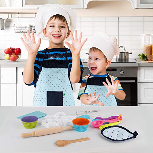 Coogam Juego de simulación de Cocina de 26 Piezas, Juegos de rol de Chef para cocinar y Hornear para niños con Delantal, Gorro de Chef, Cortador de Galletas, Tazas de Silicona para Hornear