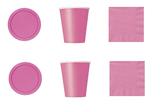 Coordinado de un solo color de papel fucsia para fiestas y eventos. Productos reciclables y ecológicos en pulpa de celulosa - Kit n° 1 Cdc - (20 platos de 20 cm, 14 vasos, 50 servilletas)