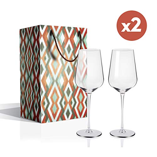 Copas de Vino, Juego de 2 Copas de Vino Tinto（Capacidad: 50.5 cl）， Copas de Vino Blanco con un Tallo Largo para una cumpleaños, Aniversarios, Navidad 505ML