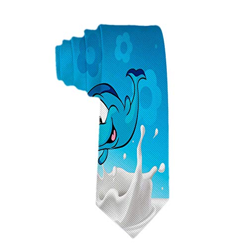 Corbata de patrón de animales para hombre Corbata de seda clásica Jacquard tejido Divertido Splash de pescado azul en leche con corbatas azules