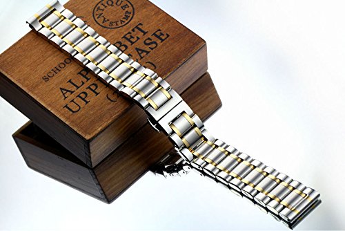 Correas de Reloj 20 mm de Metal sólido en Dos Tonos de Plata y de Oro de Acero Inoxidable de Tipo Pesado con ambas Curvas y Rectas Termina Estilo de ostras