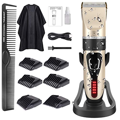 Cortapelos Hombres, PURKOO Cortapelos Profesional Hombres Máquina Cortar Pelo Kit IPX7 Impermeable Cuchilla de Titanio y Cerámica Pantalla LED, Cortadora de Pelo Inalámbrica Batería Recargable