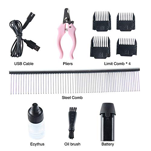 Cortapelos para mascotas para perros »Wiki Ùtil Cat Hair Trimmer Kit Best Clippers para perros inalámbricos Cuchillas desmontables de bajo ruido Set profesional de cortapelos con 4 peines + accesorios