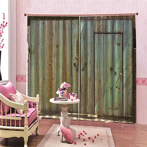 Cortinas Opacas Térmicas Aislantes Puerta de Madera Tela De Poliéster Cortina Lavable para Dormitorio Y Salón Habitación Decoración Hogar （220x215cm