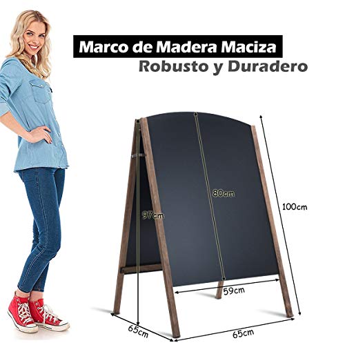 COSTWAY Pizarra de Pie de Madera Caballete Pizarra Vintage de Doble Carra Plegable 100x65x65cm Cafetería PublicitarioTablero Mensaje para Tienda Restaurante (Modo 2)