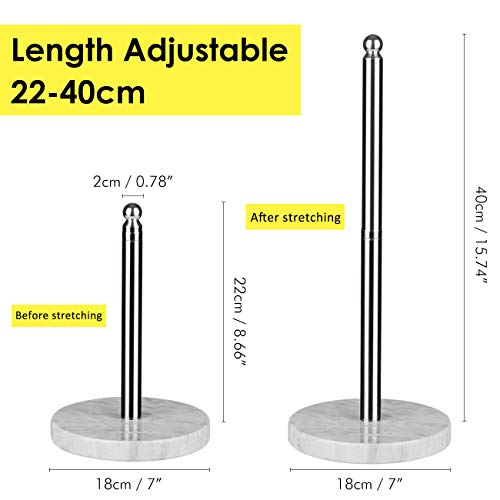 COSYLAND Soporte para Papel de Cocina Portarrollos para Rollo 22-40cm de Acero Inoxidable Vertical Retráctil con Base de Mármol de 17cm de Diámetro, Antideslizante y Resistente para el Hogar Gris