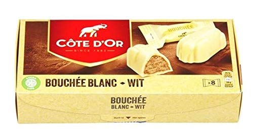 Cote d'Or - Bouchees blancos - 24 g x 8 piezas - Chocolate con leche belga - Barritas de chocolate con nueces - snack perfecto - Barra de chocolate envuelta individualmente - Importado de Bélgica