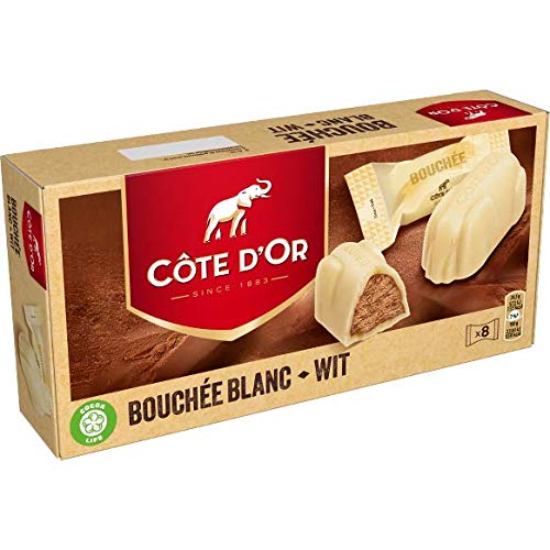 Cote d'Or - Bouchees blancos - 24 g x 8 piezas - Chocolate con leche belga - Barritas de chocolate con nueces - snack perfecto - Barra de chocolate envuelta individualmente - Importado de Bélgica