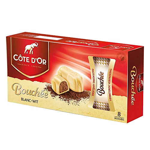 Cote d'Or - Bouchees blancos - 24 g x 8 piezas - Chocolate con leche belga - Barritas de chocolate con nueces - snack perfecto - Barra de chocolate envuelta individualmente - Importado de Bélgica