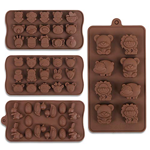 Cozihom Diverse Animal Moldes de silicona para hacer chocolate, silicona de grado alimenticio para chocolate, caramelos, gelatina, cubitos de hielo. 4 unidades.