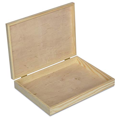 Creative Deco A4 Caja Madera para Decorar con Tapa | 34 x 25,3 x 5,3 cm | Documentos Decoración Papeles Cartas Almacenaje Decoupage Herramientas Objetos de Valor Juguetes