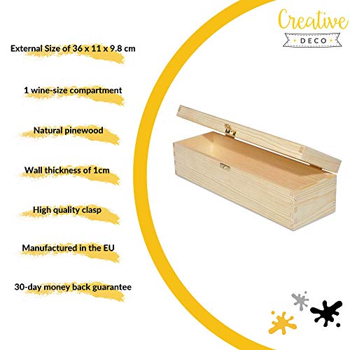 Creative Deco Caja Madera Vino para Decorar | 1 Botella | 35,1 x 11 x 9,8 cm | con Tapa y Bisagra | Perfecta para Regalo Decoupage Decoración Almacenamiento Manualidades