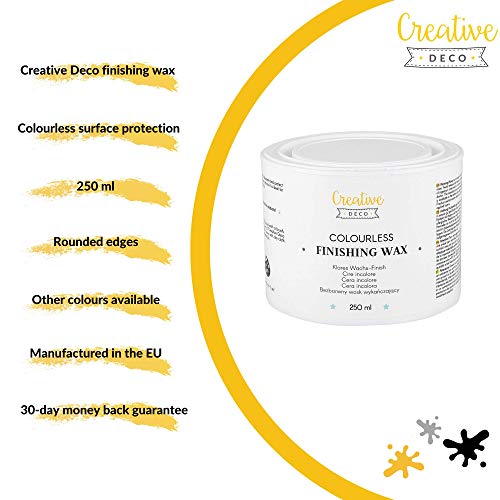 Creative Deco Cera de Acabado Incolora | 250 ml | Protección de Superficies Clara | Pulido Transparente | Brillo Ligero Áreas Brutas o Decoradas