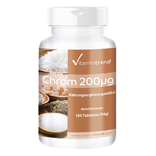 Cromo 200mcg – 180 comprimidos para ¡¡6 MESES!! – Picolinato de cromo – Sin estearato de magnesio – Mejora la síntesis de proteínas