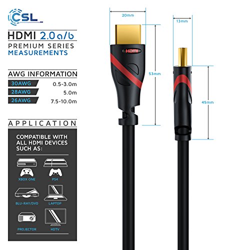 CSL - 1m Cable HDMI - Ultra HD 4k HDMI - Alta Velocidad con Ethernet - Full HD 1080p 4K Ultra HD 2160p 3D ARC y CEC - Cable de blindaje Triple - blindaje de Conector y contactos