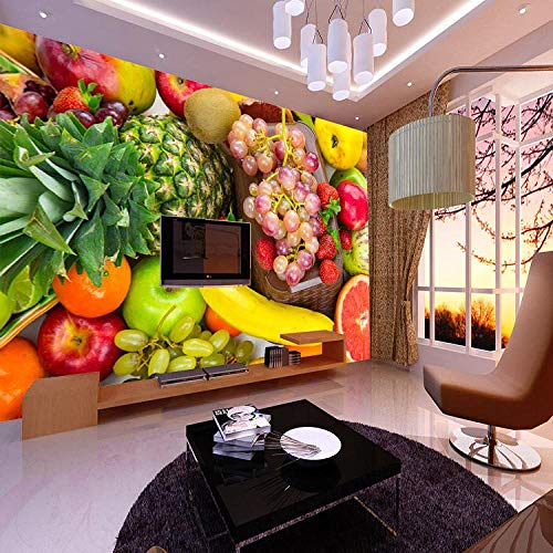 CSZBH Papel Pintado Autoadhesivo Mural 3D (Ancho) 350X (Alto) 256Cm3D Tienda De Fruta Fresca Mural Mercado De Verduras Supermercado Bebida Fría Helado Tienda De Té Postre Café Tienda De Frutas Dec