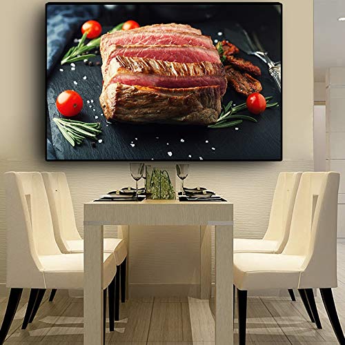 Cuadro En Lienzo Cuchillo y Tenedor de Carne Vegetal Sala de Estar HD Impresión Lienzo Pintura al óleo Decoración del hogar80x120cmPintura sin Marco