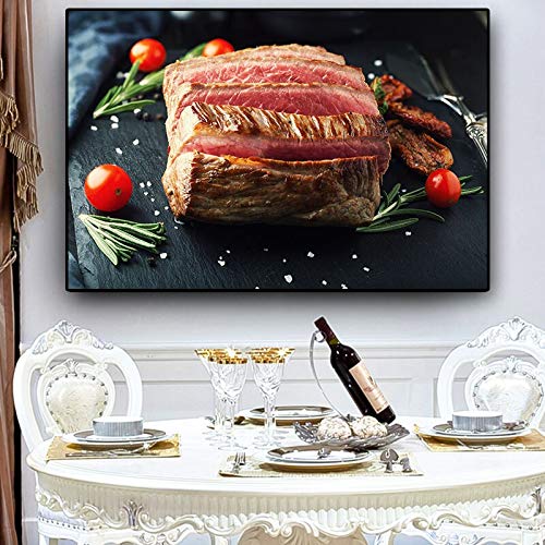 Cuadro En Lienzo Cuchillo y Tenedor de Carne Vegetal Sala de Estar HD Impresión Lienzo Pintura al óleo Decoración del hogar80x120cmPintura sin Marco