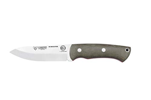 CUCHILLERIAALBACETE Cuchillo Outdoor Cudeman Bushcrafter BS9 con Mango de micarta Verde 206-F con Piedra de afilar de Regalo