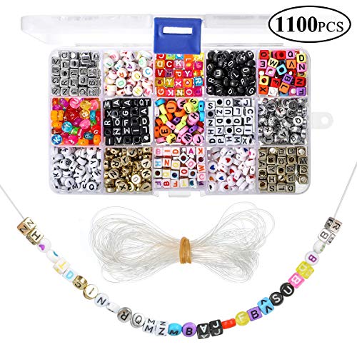 Cuentas de letras Abalorios Letras Redondas Cuentas Alfabeto para Pulseras DIY Manualidades (1100 Multicolor)