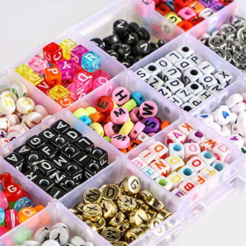 Cuentas de letras Abalorios Letras Redondas Cuentas Alfabeto para Pulseras DIY Manualidades (1100 Multicolor)