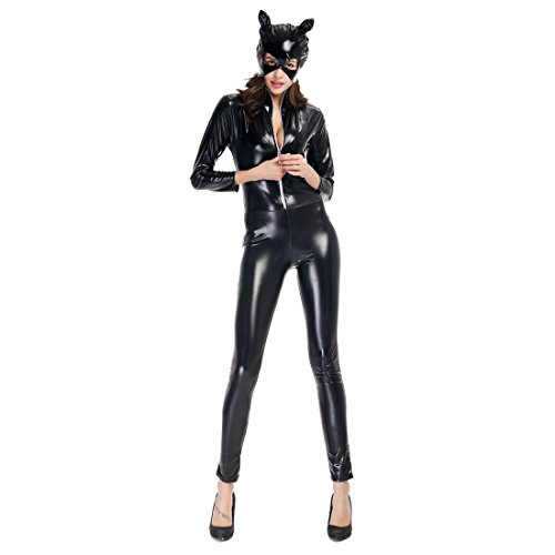 Cuero de Funcionamiento de la Etapa de Ropa Cosplay Sexy Halloween de la Patente Traje de la Muchacha del Gato Neutro Atractivo Ropa de Motociclista ~ renpengbo