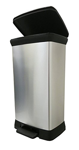 Curver - Cubo de basura con pedal de plástico, cierre suave, color plateado, 50 litros, 39 x 29 x 72 cm