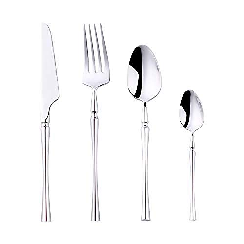 Cutlery Set 24 Piece Stainless Steel Flatware Set for 6 Silverware Knives and Forks Dinner Spoons Teaspoons@Black-Gold_X8-M2Y