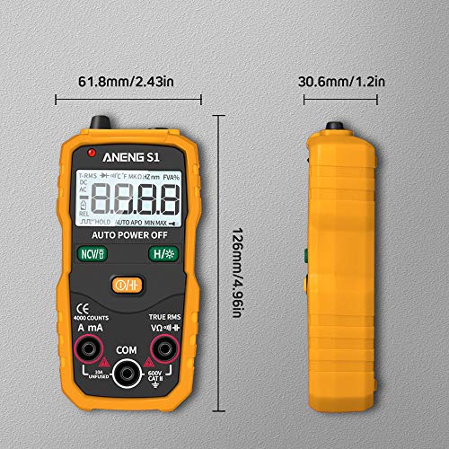 CWWHY Multímetro Digital, Rango Verdadero Valor Eficaz, Inteligente LCD Profesional Tensión Probador Amperímetro, Conservación Datos, Pantalla Alta Definición con Retroiluminación,Naranja