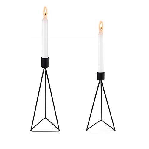 CZF ES 2 Piezas Candeleros de Hierro Negro Retro, Decoración Portavelas de Columna, Candelabros Modernos Geométrico, para el Banquete de Boda y Casa Hogar Comedor