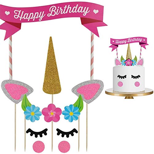 Dancepandas Unicorn Cake Topper 4PCS Tarta de Unicornio Decorar Tartas Infantiles Decoración de Tartas de Cumpleaños para fiesta del bebé, boda y cumpleaños