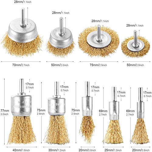 DazSpirit 9Pieces cepillo de alambre cepillo metalico para taladro cepillo taladro con vástago de 1/4 pulgadas Kit de cepillo para eliminación de óxido/corrosión/pintura