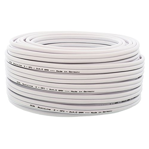 DCSk – 10m - 2 x 4mm² - Cable para Altavoces – Cable OFC para Altavoces, Adecuado para Altavoces de Coche, Cobre Puro sin oxígeno 99.99%, Blanco