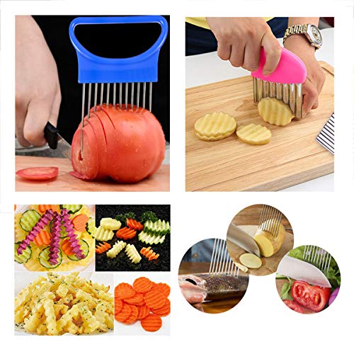 Dealikee - Juego de 4 cuchillos de corte arrugado, 3 cuchillos cortadores de patatas ondulados, 1 cuchillo para cortar horquillas, cuchilla para cortar verduras, pepinos, zanahorias, patatas fritas