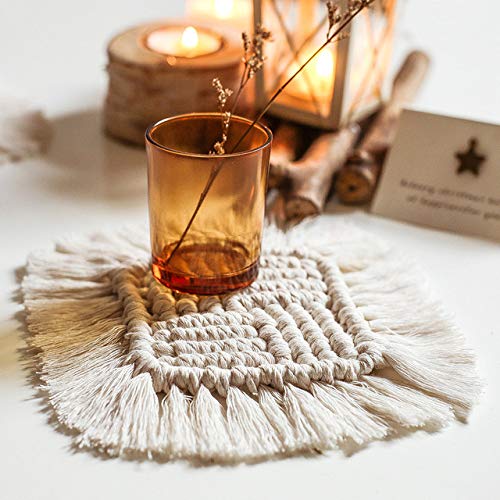 DÉCOCO - Juego de 2 cestas para bebidas y velas de crochet, hechas a mano, bohemio, para celebraciones, bodas y aniversarios, lavables, cuadradas, decoración del hogar