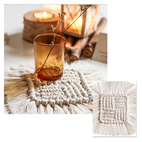 DÉCOCO - Juego de 2 cestas para bebidas y velas de crochet, hechas a mano, bohemio, para celebraciones, bodas y aniversarios, lavables, cuadradas, decoración del hogar